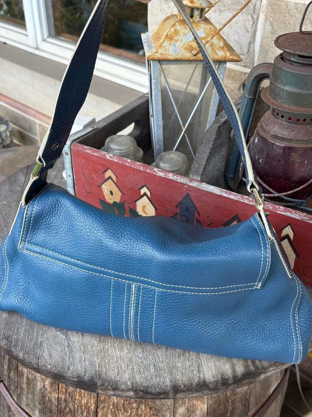 Kenneth Cole Blue Leather Shoulder Bag